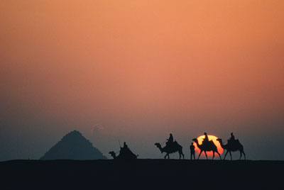 The pyramids at dusk