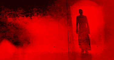 A spooky figure in a red fog